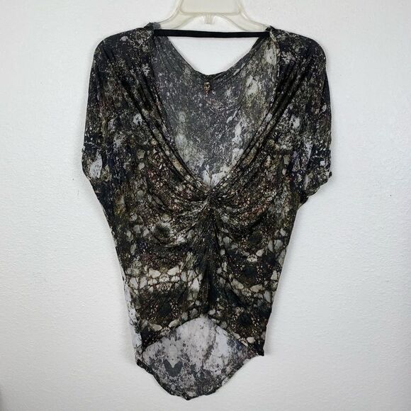 Helmut Lang Gravel Print Jersey Scoop Back Blouse - Picture 3 of 8